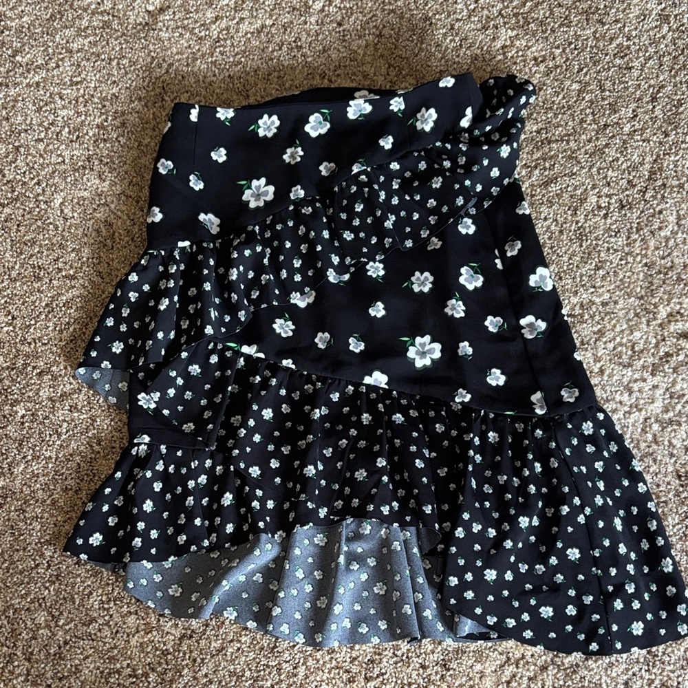 Black Floral Ruffle Tiered Skirt